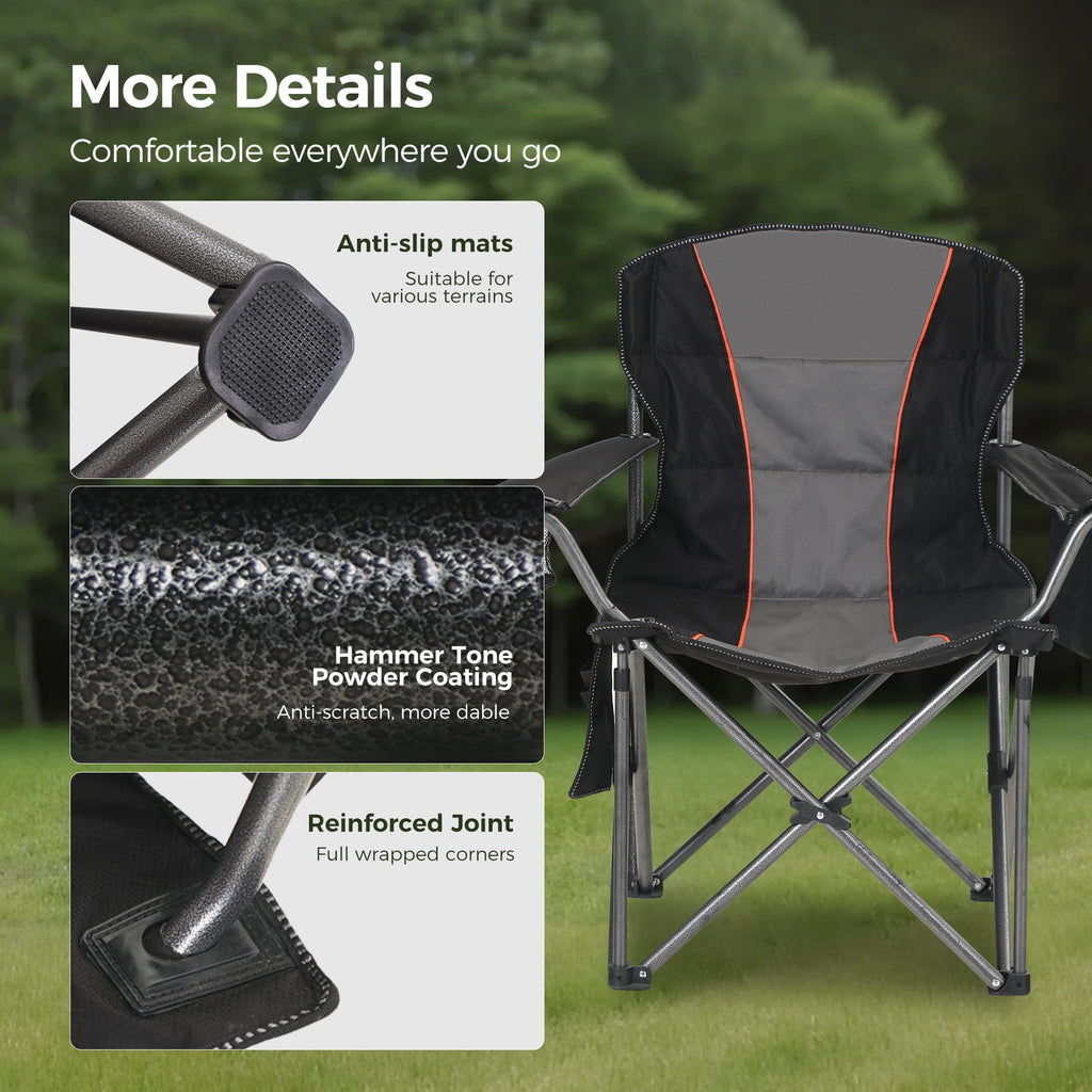 Sophia & William 2 Pack Oversized Camping Chair Heavy-Duty Steel Frame Supports 450Lbs, Foldable Outdoor Lawn Chair with Cup Holder for Backyard & Camping, Black